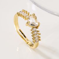 Ins Style Basic Oval Heart Shape Copper 18k Gold Plated Zircon Rings In Bulk main image 4