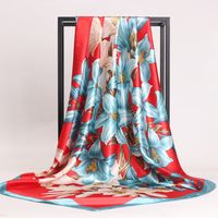 Women's Elegant Flower Satin Printing Silk Scarves sku image 2