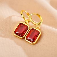 Retro Rectangle Metal Inlay Zircon Women's Drop Earrings sku image 2