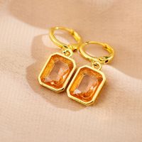 Retro Rectangle Metal Inlay Zircon Women's Drop Earrings sku image 8