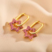 1 Pair Retro Square Star Stainless Steel Inlay Artificial Gemstones Earrings sku image 1