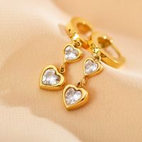 1 Pair Simple Style Heart Shape Plating Inlay Stainless Steel Zircon Drop Earrings sku image 4