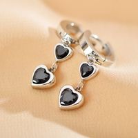 1 Pair Simple Style Heart Shape Plating Inlay Stainless Steel Zircon Drop Earrings sku image 2