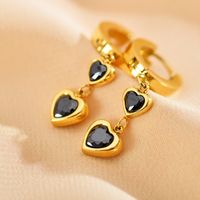 1 Pair Simple Style Heart Shape Plating Inlay Stainless Steel Zircon Drop Earrings sku image 7