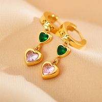 1 Pair Simple Style Heart Shape Plating Inlay Stainless Steel Zircon Drop Earrings sku image 6