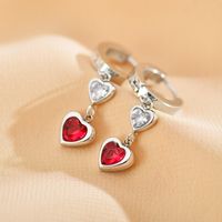 1 Pair Simple Style Heart Shape Copper Inlay Zircon Drop Earrings main image 2
