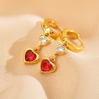 1 Pair Simple Style Heart Shape Plating Inlay Stainless Steel Zircon Drop Earrings sku image 5