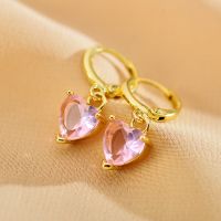 1 Pair Sweet Heart Shape Copper Inlay Zircon Drop Earrings sku image 5