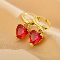 1 Pair Sweet Heart Shape Copper Inlay Zircon Drop Earrings sku image 1