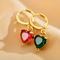 1 Pair Sweet Heart Shape Copper Inlay Zircon Drop Earrings main image 3