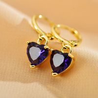 1 Pair Sweet Heart Shape Copper Inlay Zircon Drop Earrings sku image 3