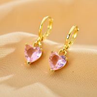 1 Pair Sweet Heart Shape Copper Inlay Zircon Drop Earrings main image 2