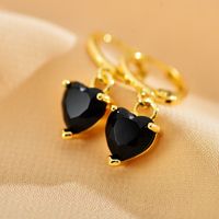 1 Pair Sweet Heart Shape Copper Inlay Zircon Drop Earrings sku image 6