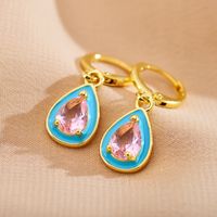 1 Pair Cute Water Droplets Stainless Steel Polishing Inlay Zircon Drop Earrings sku image 1