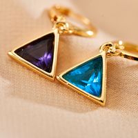 1 Pair Retro Triangle Copper Inlay Zircon Drop Earrings main image 5