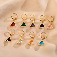 1 Pair Retro Triangle Copper Inlay Zircon Drop Earrings main image 1