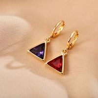 1 Pair Retro Triangle Copper Inlay Zircon Drop Earrings main image 3