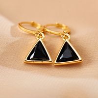 1 Pair Retro Triangle Copper Inlay Zircon Drop Earrings main image 4