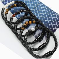 Simple Style Commute Geometric Pu Leather Stone Beaded Braid Unisex Bracelets main image 1