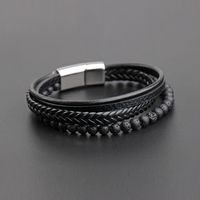 Hip-hop Solid Color Stainless Steel Pu Leather Volcanic Rock Braid Men's Bracelets main image 5