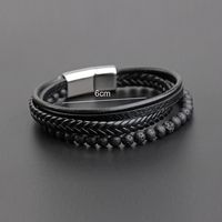 Hip-hop Solid Color Stainless Steel Pu Leather Volcanic Rock Braid Men's Bracelets main image 4