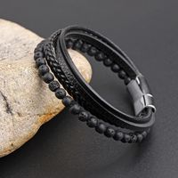 Hip Hop Couleur Unie Acier Inoxydable Faux Cuir Roche Volcanique Tresser Hommes Bracelets main image 6