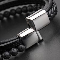 Hip-hop Solid Color Stainless Steel Pu Leather Volcanic Rock Braid Men's Bracelets main image 2