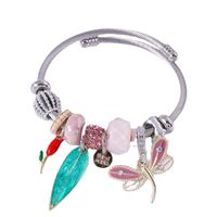 Simple Style Feather Stainless Steel Artificial Pearl Patchwork Inlay Rhinestones Bangle main image 5