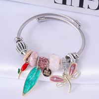 Simple Style Feather Stainless Steel Artificial Pearl Patchwork Inlay Rhinestones Bangle main image 1