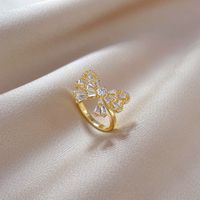Brass Simple Style Plating Inlay Bow Knot Zircon Open Ring main image 5