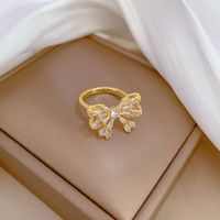 Brass Simple Style Plating Inlay Bow Knot Zircon Open Ring main image 4