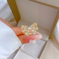 Brass Simple Style Plating Inlay Bow Knot Zircon Open Ring main image 3