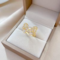 Brass Simple Style Plating Inlay Bow Knot Zircon Open Ring main image 2