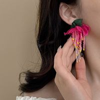 Sweet Flower Beaded Cloth Women's Drop Earrings main image 5