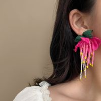 Sweet Flower Beaded Cloth Women's Drop Earrings main image 2