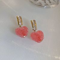 Sweet Peach Heart Shape Flower Arylic Alloy Plating Inlay Artificial Pearls Resin Rhinestones Women's Earrings sku image 1