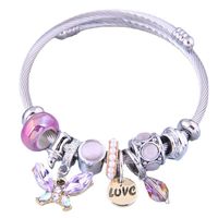Cute Animal Letter Stainless Steel Plating Inlay Opal Cuff Bracelets main image 5