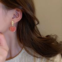 Sweet Peach Heart Shape Flower Arylic Alloy Plating Inlay Artificial Pearls Resin Rhinestones Women's Earrings main image 3