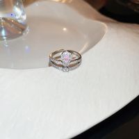 Modern Style Simple Style Geometric Flower Copper Artificial Pearls Zircon Open Ring In Bulk sku image 10