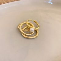 Modern Style Simple Style Geometric Flower Copper Artificial Pearls Zircon Open Ring In Bulk main image 7