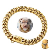 New Stainless Steel Cuban Link Chain Golden Silver 14mm Dog Leash main image 6