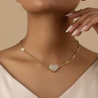 Wholesale Jewelry Ins Style Commute Heart Shape Alloy Rhinestones Pendant Necklace main image 6