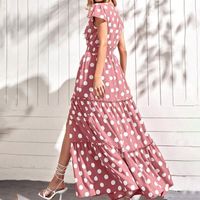 Damen A-linie Rock Eleganter Klassischer Stil V-ausschnitt Kurze Ärmel Polka Dots Maxi Langes Kleid Urlaub main image 5