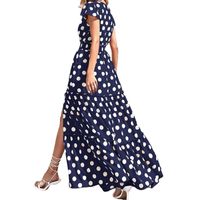Damen A-linie Rock Eleganter Klassischer Stil V-ausschnitt Kurze Ärmel Polka Dots Maxi Langes Kleid Urlaub main image 3