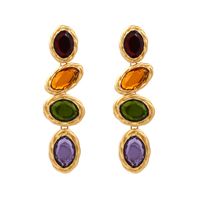 Retro Oval Mixed Materials Inlay Rhinestones Glass Women's Drop Earrings main image 6