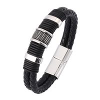 Punk Simple Style Solid Color Stainless Steel Pu Leather Plating Magnetic Silver Plated Men's Wristband sku image 1