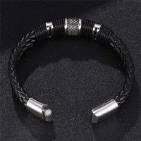 Punk Simple Style Solid Color Stainless Steel Pu Leather Plating Magnetic Silver Plated Men's Wristband main image 3