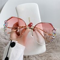 Elegant Geometric Ac Oval Frame Diamond Half Frame Women's Sunglasses sku image 3