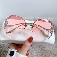 Elegant Geometric Ac Oval Frame Diamond Half Frame Women's Sunglasses main image 2