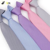 Cravate En Polyester Jacquard D'affaires À Carreaux De Couleur Unie Pour Hommes En Gros main image 2
